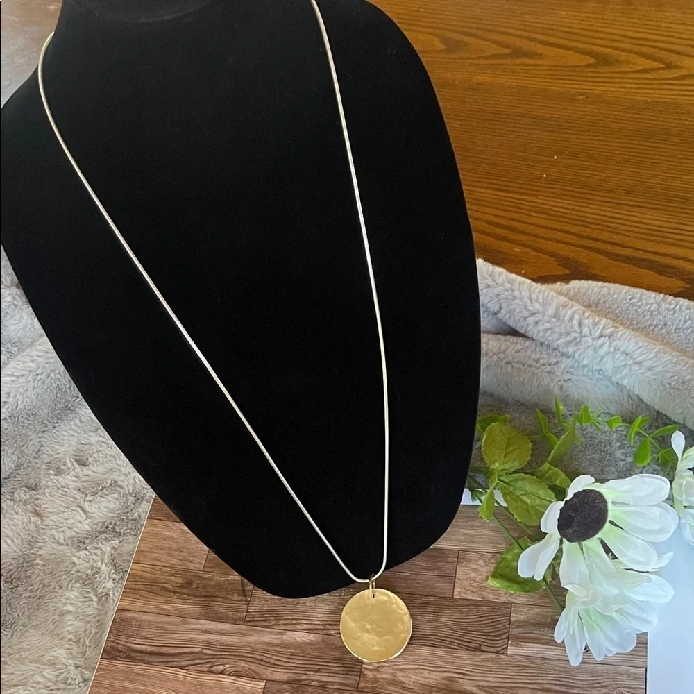 Chico's Gold Disc Pendant Necklace extra large